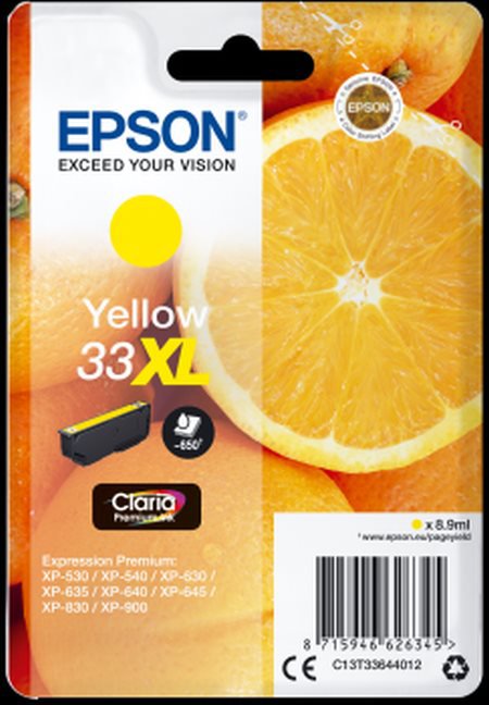 Epson T33644012, T33XL žlutá (yellow) originální cartridge.
Proč koupit naši originální náplň?

Originální cartridge = záruka přímo od výrobce tiskárny
100 % použití v tiskárně - spolehlivý a bezproblémový tisk
Použitím originální náplně prodlužujete životnost tiskárny
Osvědčená špičková kvalita - jasný a čitelný text, jemná grafika, kvalitnější obrázky
Použití originální kazety nabízí rychlý a vysoký výkon a přesto stabilní výsledky = EFEKTIVNÍ TISK
Jednoduchá instalace a údržba
Zajišťujeme bezplatnou recyklaci originálních náplní
Garance Vaší spokojenosti s použitím naší originální náplně

Kód výrobce: C13T33644012