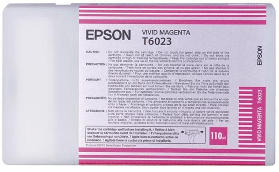 Epson C13T602300 purpurová (vivid magenta) originálna cartridge.
 
Prečo kúpiť našu originálnu náplň Epson?
 
 

Originálne cartridge = záruka priamo od výrobcu tlačiarne
100% použitie v tlačiarni - spoľahlivá a bezproblémová tlač
Použitím originálnej náplne predlžujete životnosť tlačiarne
Osvedčená špičková kvalita - jasný a čitateľný text, jemná grafika, kvalitnejšie obrázky
Použitie originálnej kazety ponúka rýchly a vysoký výkon a napriek tomu stabilné výsledky = EFEKTÍVNA TLAČ
Jednoduchá inštalácia a údržba
Zabezpečujeme bezplatnú recykláciu originálnych náplní
Garancia Vašej spokojnosti pri použití našej originálnej náplne
C13T602300