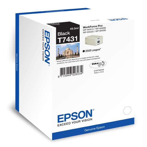 Epson T7431 C13T74314010 černá (black) originálna cartridge.
Prečo kúpiť našu originálnu náplň Epson?
 

Originálne cartridge = záruka priamo od výrobcu tlačiarne
100% použitie v tlačiarni - spoľahlivá a bezproblémová tlač
Použitím originálnej náplne predlžujete životnosť tlačiarne
Osvedčená špičková kvalita - jasný a čitateľný text, jemná grafika, kvalitnejšie obrázky
Použitie originálnej kazety ponúka rýchly a vysoký výkon a napriek tomu stabilné výsledky = EFEKTÍVNA TLAČ
Jednoduchá inštalácia a údržba
Zabezpečujeme bezplatnú recykláciu originálnych náplní
Garancia Vašej spokojnosti pri použití našej originálnej náplne

Kód výrobcu: C13T74314010