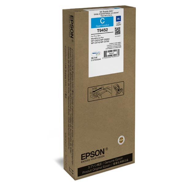 Epson T9452 azúrová (cyan) originálna cartridge.
 
Prečo kúpiť našu originálnu náplň Epson?
 
 

Originálne cartridge = záruka priamo od výrobcu tlačiarne
100% použitie v tlačiarni - spoľahlivá a bezproblémová tlač
Použitím originálnej náplne predlžujete životnosť tlačiarne
Osvedčená špičková kvalita - jasný a čitateľný text, jemná grafika, kvalitnejšie obrázky
Použitie originálnej kazety ponúka rýchly a vysoký výkon a napriek tomu stabilné výsledky = EFEKTÍVNA TLAČ
Jednoduchá inštalácia a údržba
Zabezpečujeme bezplatnú recykláciu originálnych náplní
Garancia Vašej spokojnosti pri použití našej originálnej náplne
C13T945240