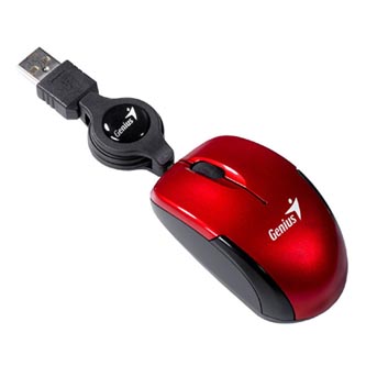 Levně Genius Myš Micro Traveler V2, 1200DPI, optická, 3tl., drátová USB, červená, Micro