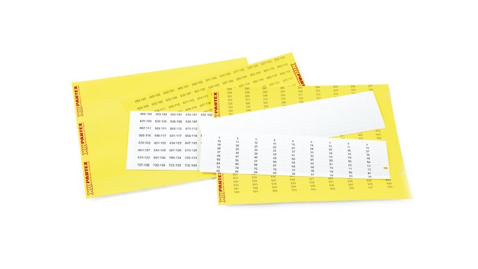 Partex štítky PF-07533KT9, 7,5 x 33 mm, bílé, 100 ks, A4, 1 list