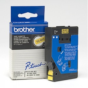 Brother TC-601, 12mm x 7,7m, černý tisk / žlutý podklad, originální páska