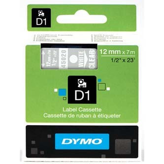 Dymo D1 45020, S0720600, 12mm x 7m biela tlač / priehľadný podklad, originálna páska