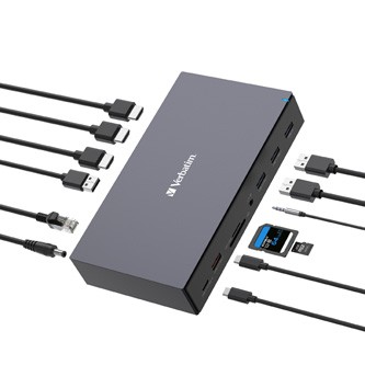 Dokovací stanice Verbatim, USB-C Pro, 17-port, HDMI, RJ45, microSD, USB-A 3.2, šedá.