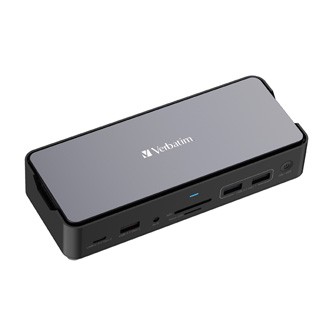 Dokovací stanice Verbatim, USB-C Pro, 15-port, 2x HDMI, RJ45, microSD, USB-A 3.1, USB-C 3.1, šedá.