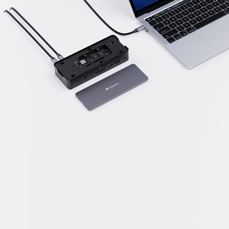 Dokovací stanice Verbatim, USB-C Pro, 15-port, 2x HDMI, RJ45, microSD, USB-A 3.1, USB-C 3.1, šedá.