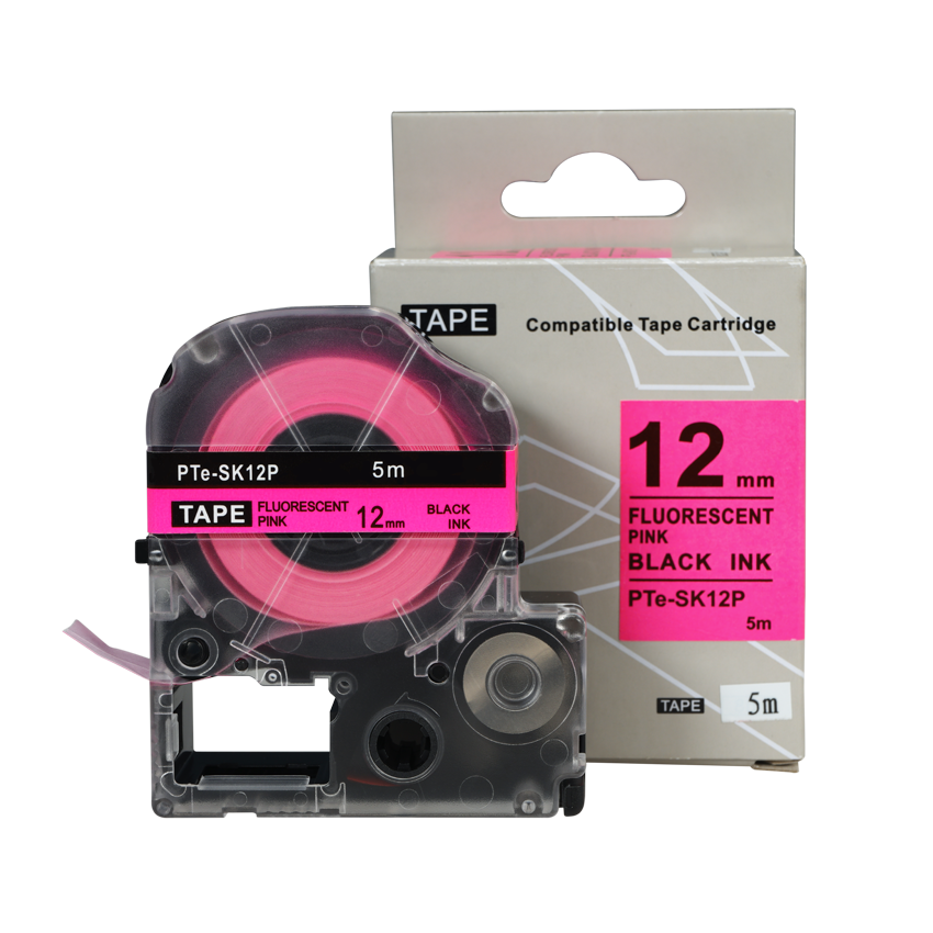 Epson SK12P, 12mm x 5m, černý tisk / fluorescenční růžový podklad, kompatibilní páska