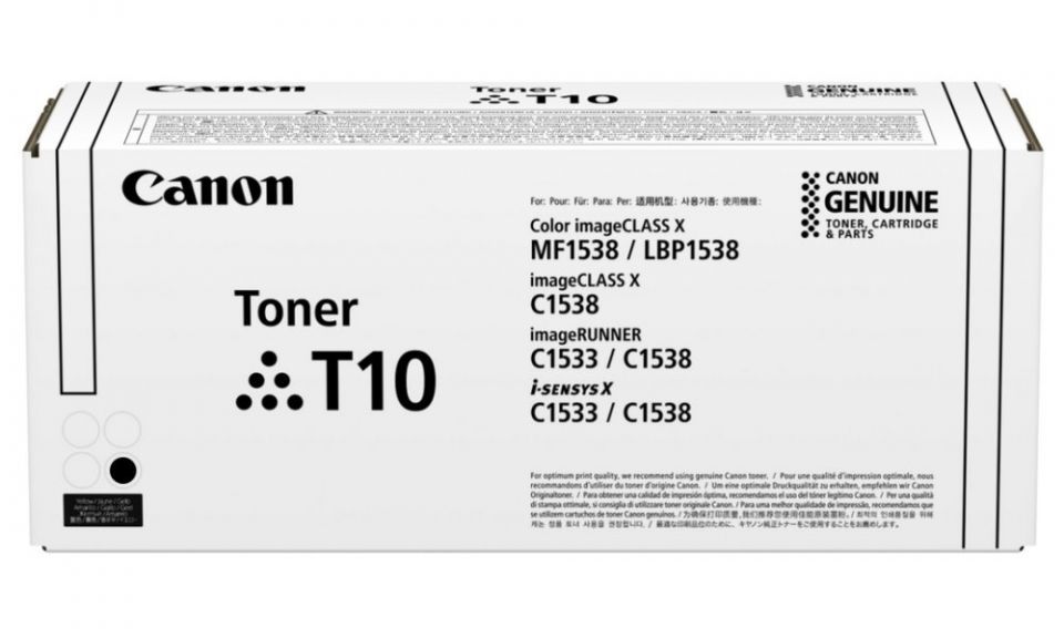 Canon T10 4566C001 čierny (black) originálny toner.
   Originálny toner = záruka priamo od výrobcu tlačiarne 100% použitie v tlačiarni - bezproblémové fungovanie s vašou tlačiarňou Použitím originálnej náplne predlžujete životnosť tlačiarne Osvedčená špičková kvalita - vysokokvalitná a spoľahlivá tlač originálnou tlačovou kazetou od prvej do poslednej stránky Trvalé a profesionálne výsledky tlače - dlhodobá udržateľnosť tlače Kratšie zdržanie pri tlači stránok Garancia Vašej spokojnosti pri použití našej originálnej náplne Zabezpečujeme bezplatnú recykláciu originálnych náplní Zlyhanie náplne v menej ako 1% prípadov Jednoduchá a rýchla výmena náplne  Kód výrobcu: 4566C001