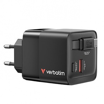 GaN cestovní nabíječka do sítě Verbatim, USB 3.0, USB C, šedá, 65 W, vyměnitelné vidlice C,G,A