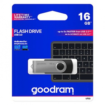 Goodram USB flash disk, USB 3.0, 16GB, UTS3, černý, UTS3-0160K0R11, USB A, s otočnou krytkou