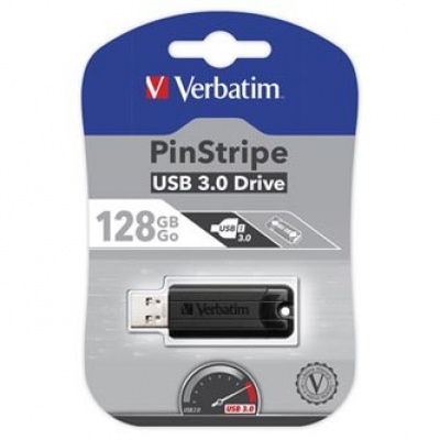 Verbatim USB flash disk, USB 3.0, 128GB, PinStripe, Store N Go, černý, 49319, USB A, s výsuvným konektorem