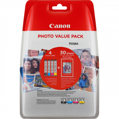 Canon CLI-571 0386C007 barevná (CMYK) sada originální cartridge + fotopapír