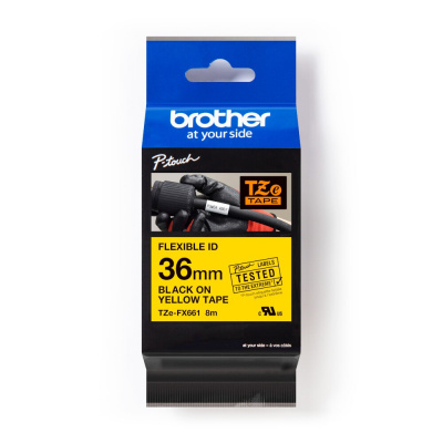 Brother TZ-FX661 / TZe-FX661 Pro Tape, 36mm x 8m, flexi, černý tisk / žlutý podklad, originální páska