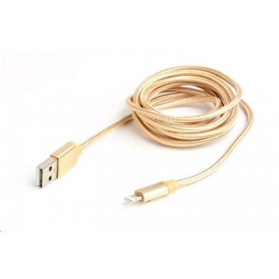 Kabel CABLEXPERT CCB-mUSB2B-AMLM-6-G USB 2.0 Lightning (IP5 a vyšší) nabíjecí a synchronizační kabel, opletený, 1,8m, zlatý, blister