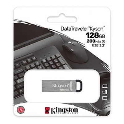 Kingston USB flash disk, USB 3.0, 128GB, DataTraveler(R) Kyson, stříbrný, DTKN/128GB, USB A, s poutkem