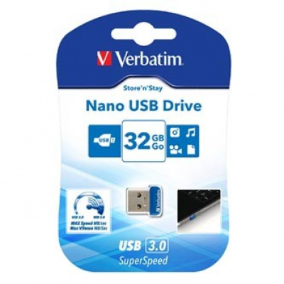 Verbatim USB flash disk, USB 3.0, 32GB, Nano, Store N Stay, modrý, 98710, USB A