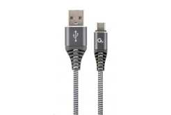 Kabel CABLEXPERT CC-USB2B-AMCM-1M-WB2 USB 2.0 AM na Type-C kabel (AM/CM), 1m, opletený, šedo-bílý, blister, PREMIUM QUALITY