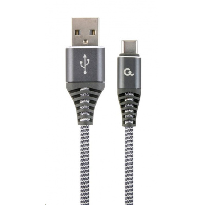 Kabel CABLEXPERT CC-USB2B-AMCM-1M-WB2 USB 2.0 AM na Type-C kabel (AM/CM), 1m, opletený, šedo-bílý, blister, PREMIUM QUALITY