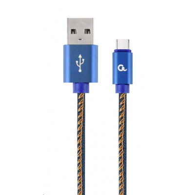 Kabel CABLEXPERT CC-USB2J-AMCM-2M-BL USB 2.0 AM na Type-C kabel (AM/CM), 2m, opletený, jeans, blister, PREMIUM QUALITY