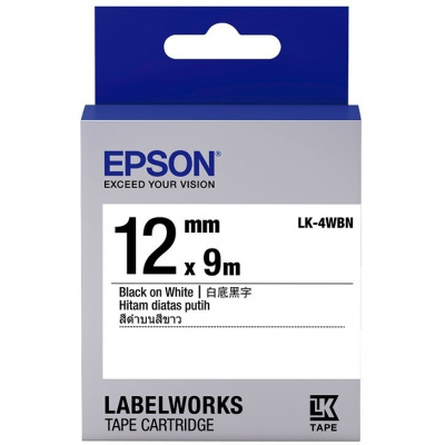 Epson LabelWorks LK-4WBN C53S654021 12mm x 9m, černý tisk / bílý podklad, originální páska