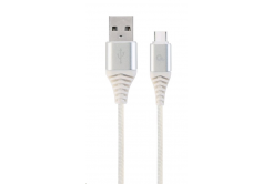 Kabel CABLEXPERT CC-USB2B-AMCM-2M-BW2 USB 2.0 AM na Type-C kabel (AM/CM), 2m, opletený, bílo-strříbrný, blister, PREMIUM QUALITY