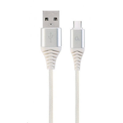 Kabel CABLEXPERT CC-USB2B-AMCM-2M-BW2 USB 2.0 AM na Type-C kabel (AM/CM), 2m, opletený, bílo-strříbrný, blister, PREMIUM QUALITY