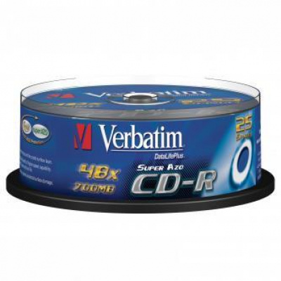 Verbatim CD-R, 43352, AZO Crystal, 25-pack, 700MB, 52x, 80min., 12cm, bez možnosti potisku, cake box, pro archivaci dat