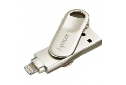 Apacer USB flash disk OTG, USB 3.0, 64GB, AH790, stříbrný, AP64GAH790S-1, USB A / Lightning, s otočnou krytkou