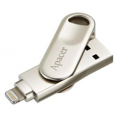 Apacer USB flash disk OTG, USB 3.0, 64GB, AH790, stříbrný, AP64GAH790S-1, USB A / Lightning, s otočnou krytkou