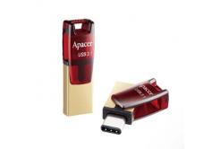 Apacer USB flash disk OTG, USB 3.0, 64GB, AH180, červený, AP64GAH180R-1, USB A / USB C, s otočnou krytkou