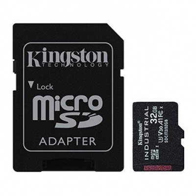 Kingston paměťová karta Industrial C10, 32GB, micro SDHC, SDCIT2/32GB, UHS-I U3 (Class 10), V30, A1, pSLC karta s adaptérem