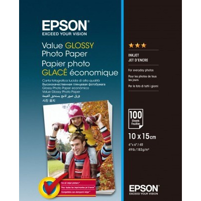 Epson C13S400039 Value Glossy Photo Paper, lesklý bílý foto papír, 10x15cm, 183 g/m2, 100 ks, C13S400039