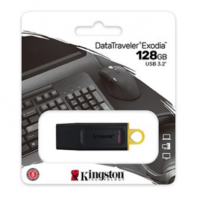 Kingston USB flash disk, USB 3.0, 128GB, DataTraveler Exodia, černý, DTX/128GB, USB A, s krytkou