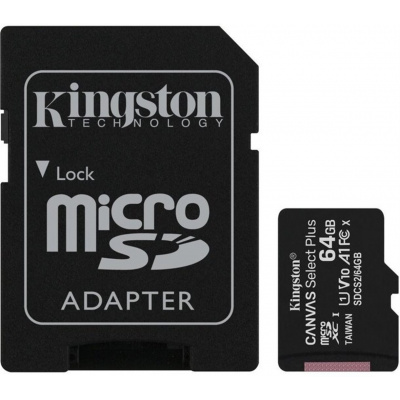 Paměťová karta micro SDHC KINGSTON 64GB Canvas Select Plus A1 CL10 100MB/s + adapter