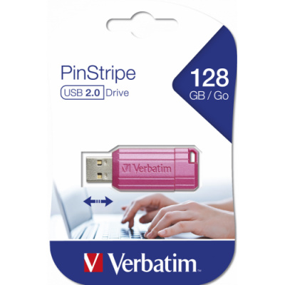 Verbatim USB flash disk, USB 2.0, 128GB, Store,N,Go PinStripe, růžový, 49460, pro archivaci dat