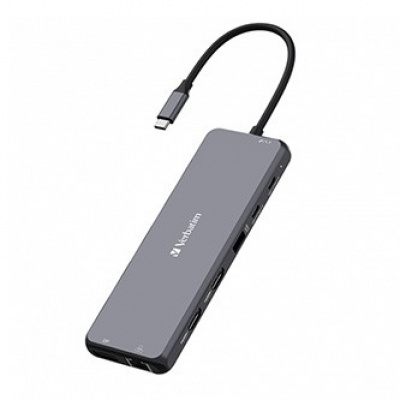 USB (3.2) hub 13-port, 32153, šedý, délka kabelu 20cm, Verbatim, 2x USB C, 6x USB A, 2x HDMI