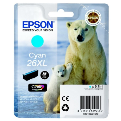 Epson T26324012, T263240, 26XL azurová (cyan) originální cartridge