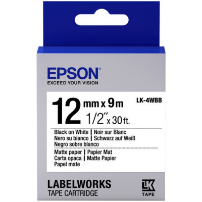 Epson LabelWorks LK-4WBB C53S654023 12mm x 9m, černý tisk / bílý podklad, matná, originální páska