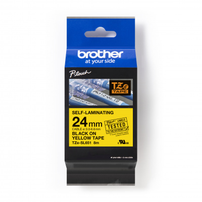 Brother TZ-SL651 / TZe-SL651 Pro Tape, 24mm x 8m, černý tisk / žlutý podklad, originální páska