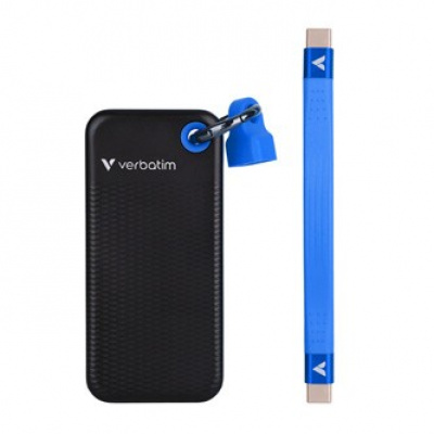 SSD Verbatim 96.1 x 45.1 x 10 mm, externí USB C 3.2 Gen 2, 1000GB, 1TB, Pocket SSD Black/Blue, 32191, M.2, obsahuje USB C kabel a 