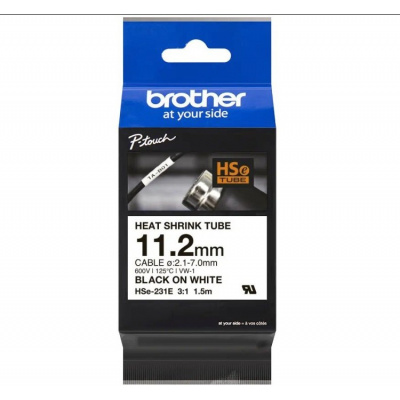 Brother HSe-231E Pro Tape, 11.2 mm x 1.5 m, černý tisk / bílý podklad , originální páska