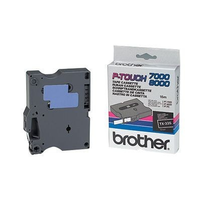 Brother TX-335, 12mm x 15m, bílý tisk / černý podklad, originální páska