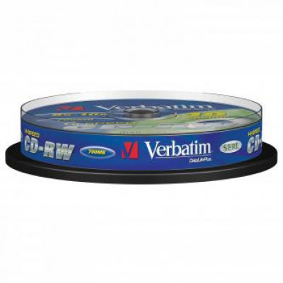 Verbatim CD-RW, 43480, SERL Scratch Resistant, 10-pack, 700MB, 12x, 80min., 12cm, bez možnosti potisku, cake box, pro archivaci da