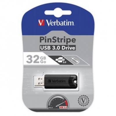 Verbatim USB flash disk, USB 3.0, 32GB, PinStripe, Store N Go, černý, 49317, USB A, s výsuvným konektorem