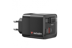 GaN cestovní nabíječka do sítě Verbatim, USB 3.0, USB C, šedá, 65 W, vyměnitelné vidlice C,G,A