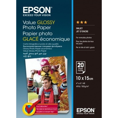 Epson C13S400037 Value Glossy Photo Paper, bílý lesklý foto papír 10x15cm, 183 g/m2, 20 ks, C13S400037