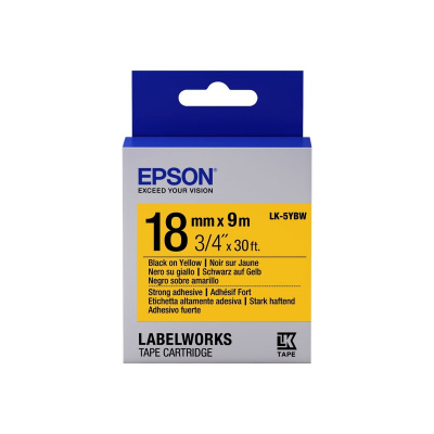 Epson LabelWorks LK-5YBW C53S655010 18mm x 9m, černý tisk / žlutý podklad, silně lepicí, originální páska