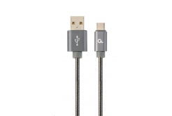 Kabel CABLEXPERT CC-USB2S-AMCM-2M-BG USB 2.0 AM na Type-C kabel (AM/CM), 2m, metalická spirála, šedý, blister, PREMIUM QUALITY