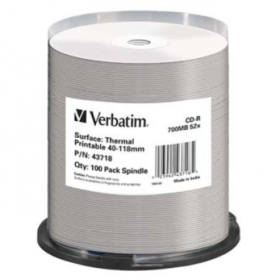 Verbatim CD-R, 43718, Thermal Printable - No ID Brand, 100-pack, 700MB, 52x, 80min., 12cm, spindle, pro archivaci dat